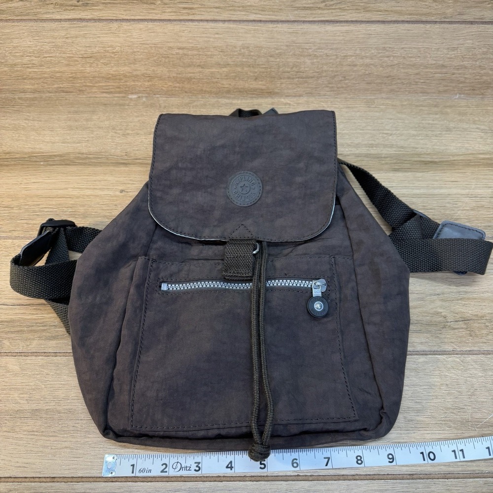 Kipling Mini Backpack Drawstring Textured Brown Nylon - Picture 11 of 12
